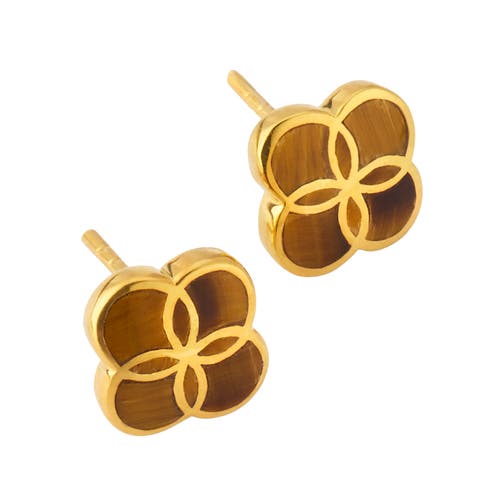 Jan Leslie Petal Gemstone With 18k Gold Overlay Sterling Stud Earring In Brown