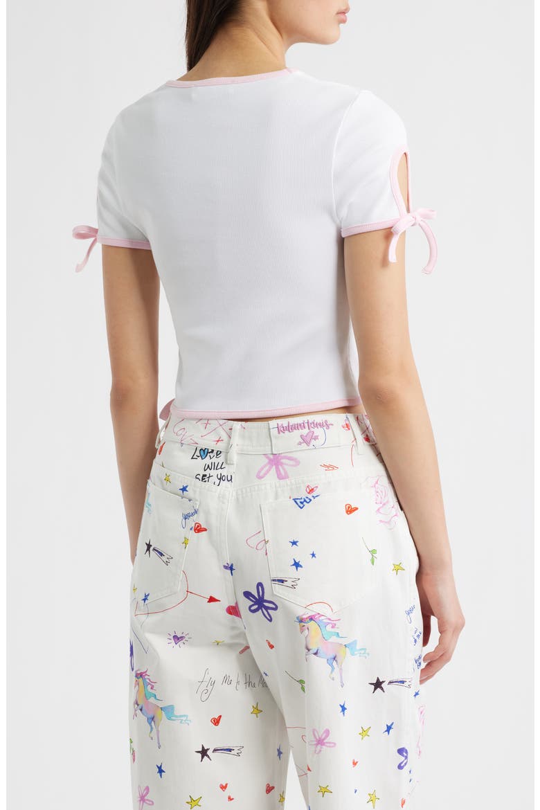 Baby Cutout Crop Stretch Cotton Rib T-Shirt, Alternate, color, WHITE/ POCKET PINK