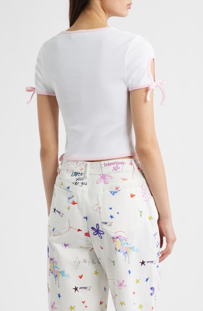 Kulani Kinis Baby Cutout Crop Stretch Cotton Rib T-Shirt, Alternate, color, White/ Pocket Pink