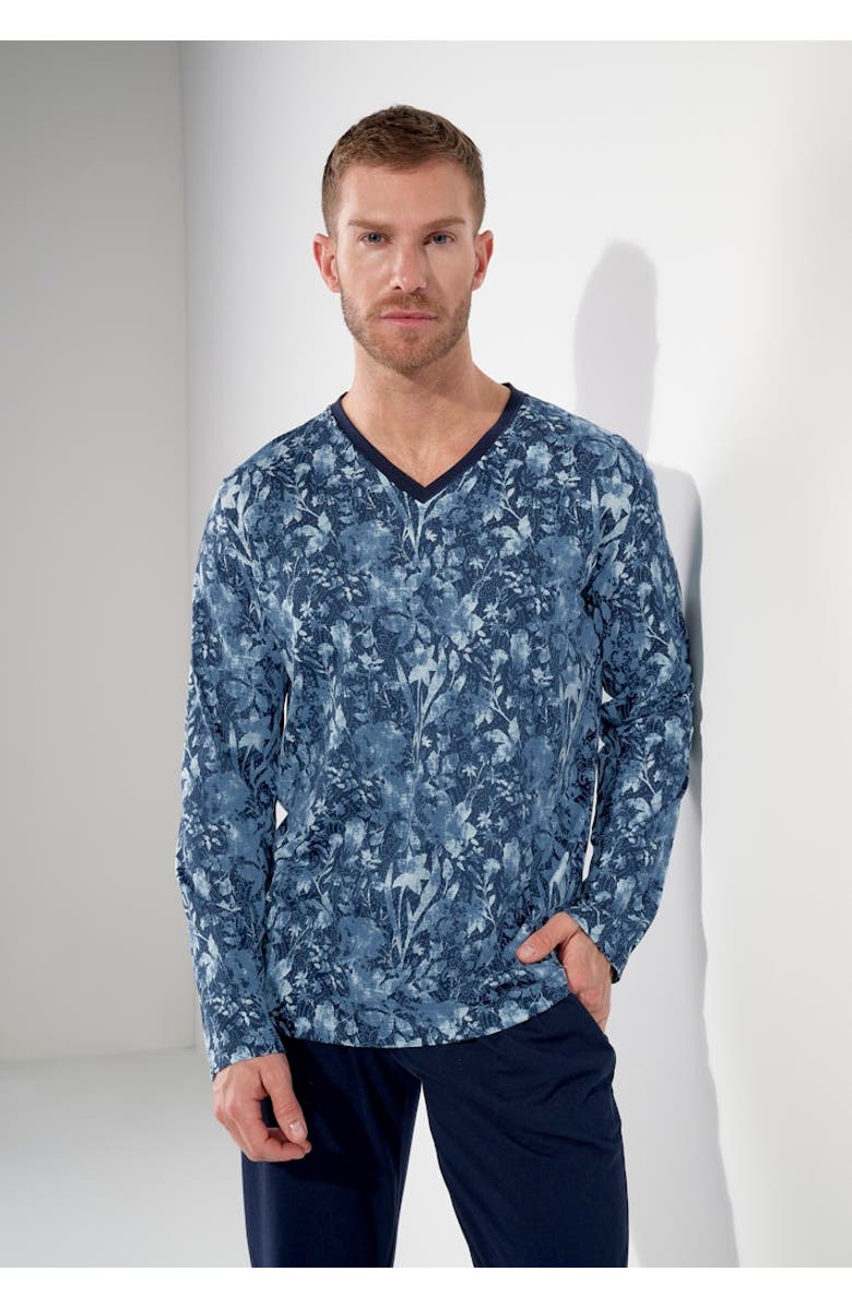 HOM Compiegne Long Pajama Set, Alternate, color, Navy Print