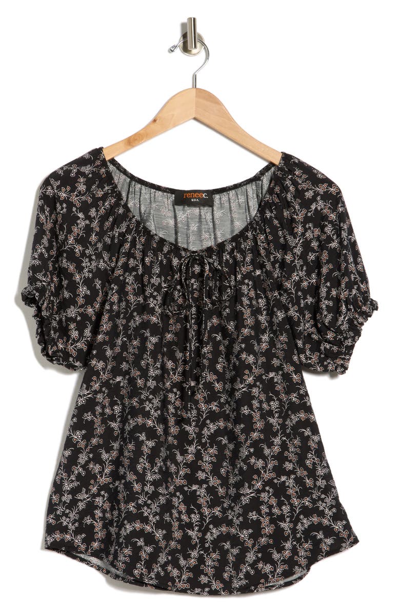 Renee C Floral Short Sleeve Top, Main, color, Black