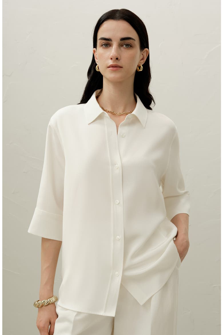 Women's Heavy Silk Crepe Relaxed Half-Sleeve Shirt, Alternate, color, Natural White