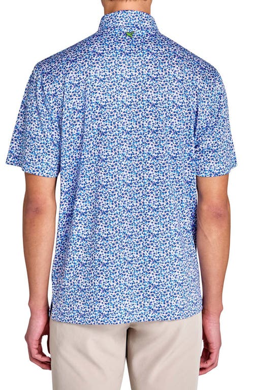 Construct Clustered Floral Polo In White/blue