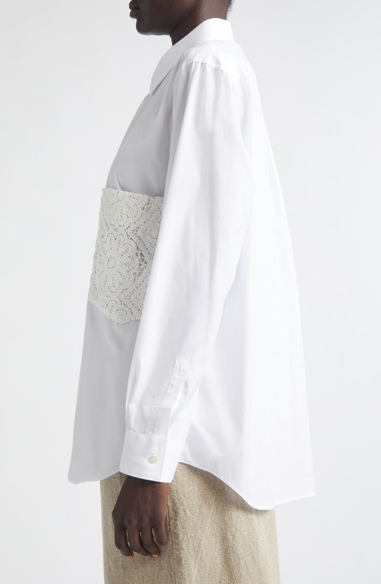 Comme des Garçons Cotton Broadcloth Button-Up Shirt with Chemical Lace Pocket, Alternate, color, White X Off-White