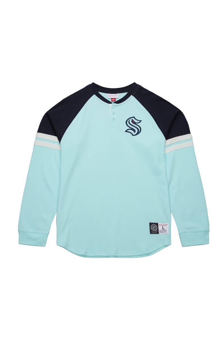 Men's Mitchell & Ness  Light Blue Seattle Kraken Thermal Henley Long Sleeve T-Shirt, Main, color, Light Blue