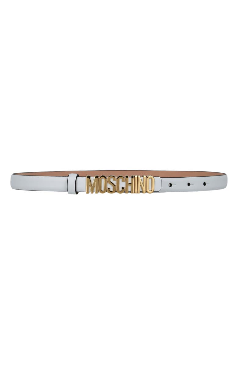 Moschino Logo Leather Belt, Alternate, color, 