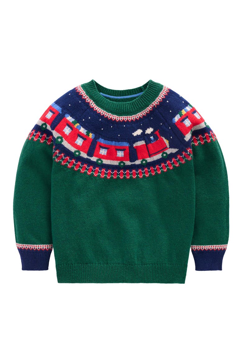 Kids' Fair Isle Sweater, Main, color, JEWEL GREEN TRAIN