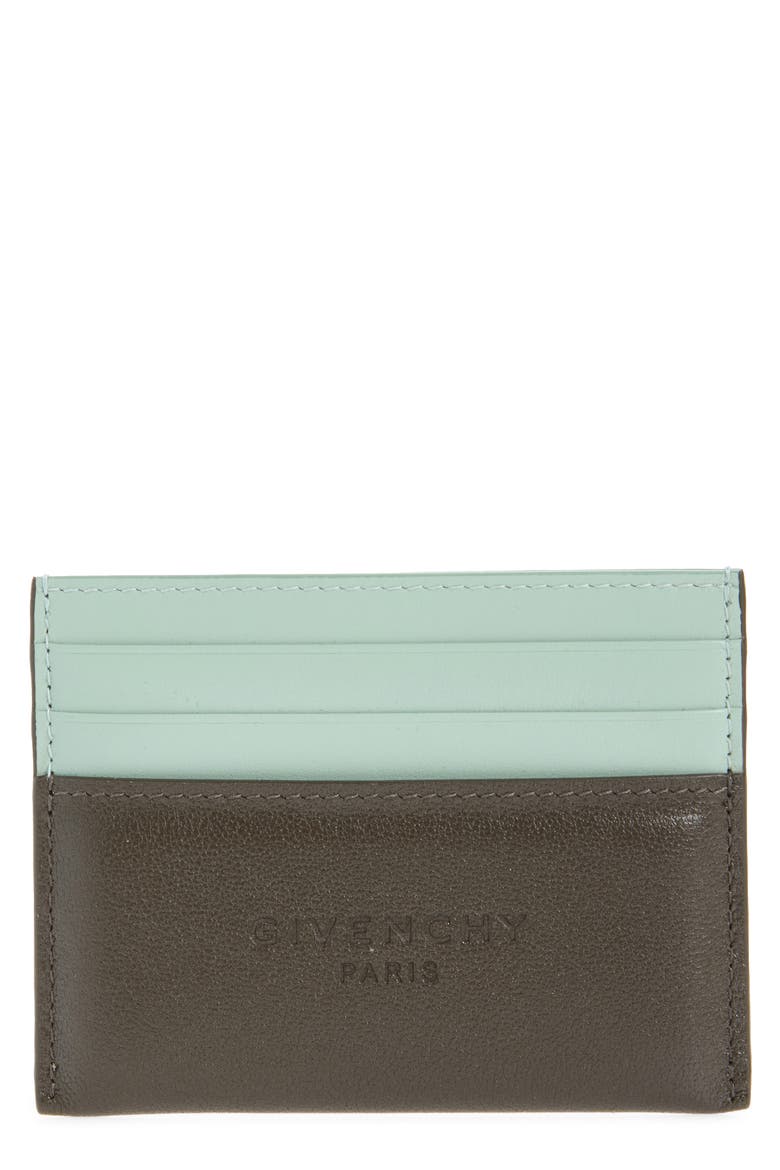 Padded Colorblock Leather Card Case, Main, color, GREEN/ BROWN
