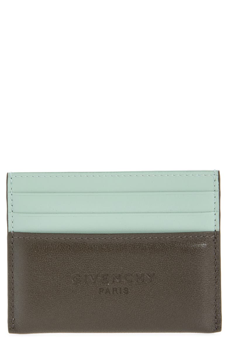 Givenchy Padded Colorblock Leather Card Case, Main, color, Green/ Brown