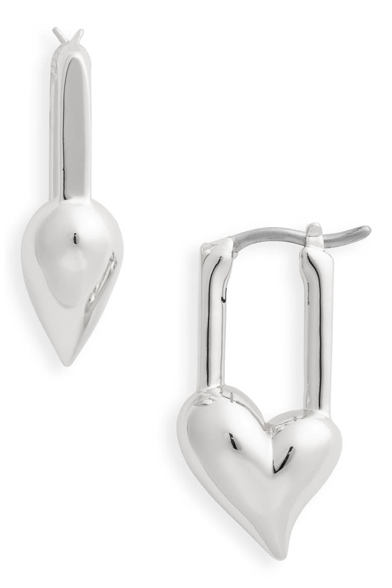 Padlock Heart Huggie Hoop Earrings, Main, color, HIGH POLISH SILVER