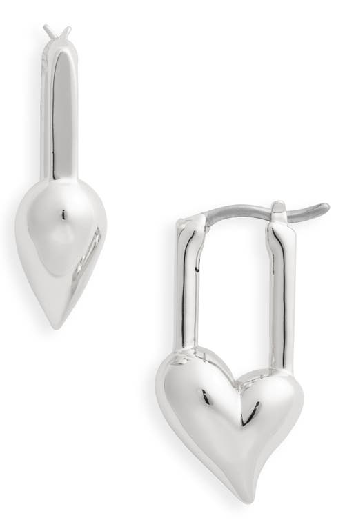 Jenny Bird Padlock Heart Huggie Hoop Earrings In High Polish Silver