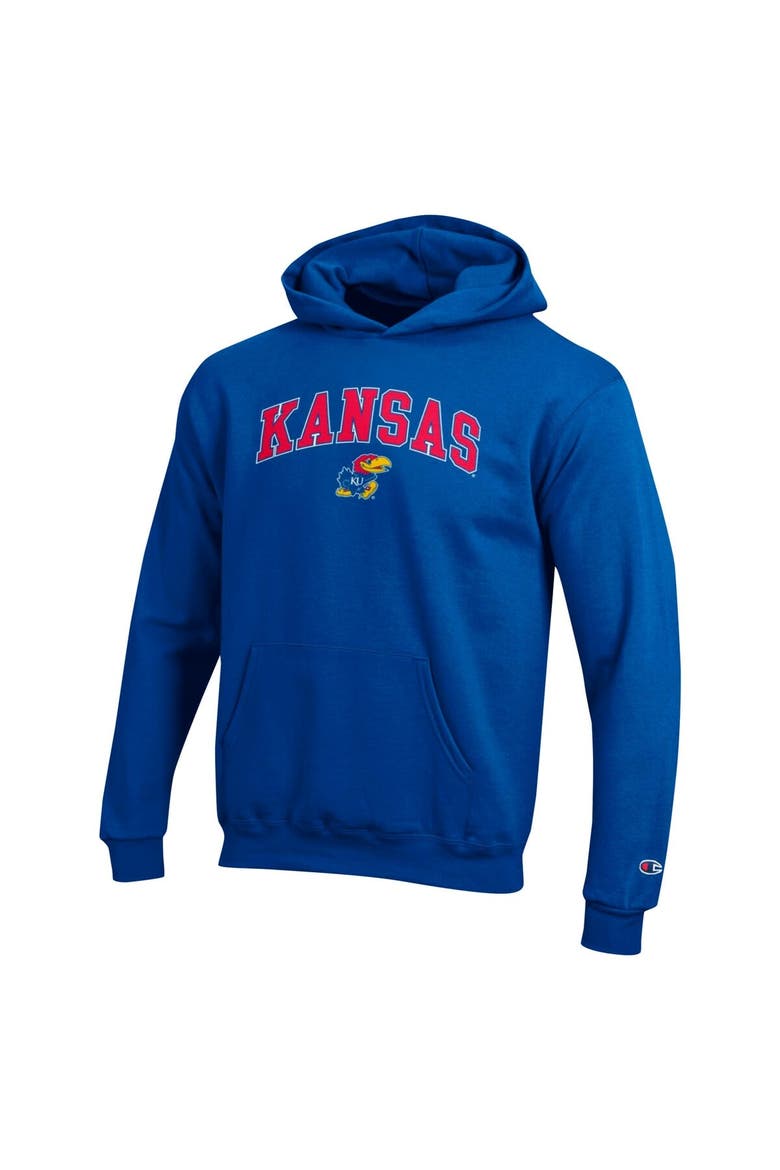 Youth Champion Royal Kansas Jayhawks Campus Pullover Hoodie, Alternate, color, Royal