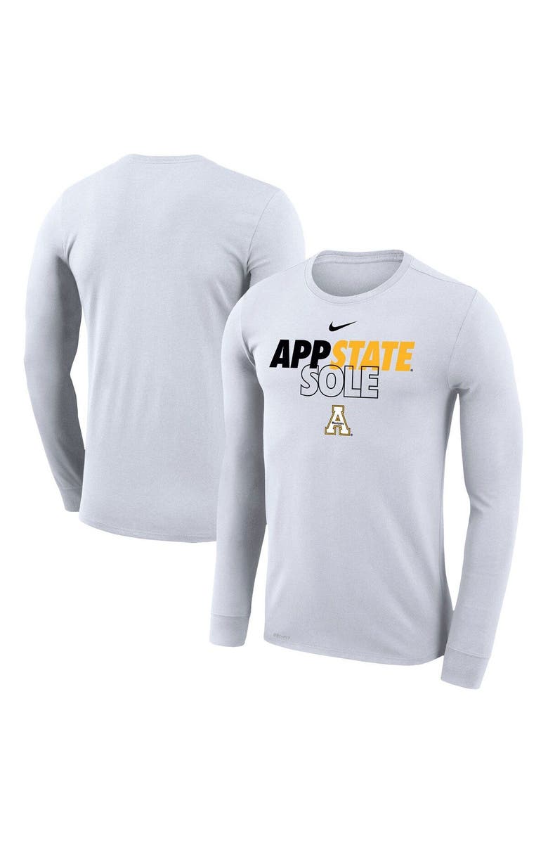 Nike White Appalachian State Mountaineers 2023 On Court Bench Long Sleeve T-Shirt, Main, color,