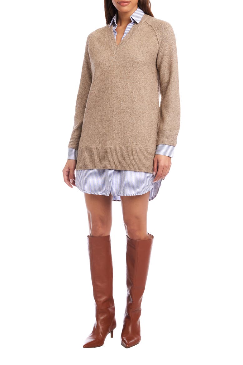 Carrie Mixed Media Minidress, Main, color, WHEAT