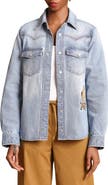 Avec Les Filles Cheetah Embroidered Stretch Denim Shirt Jacket