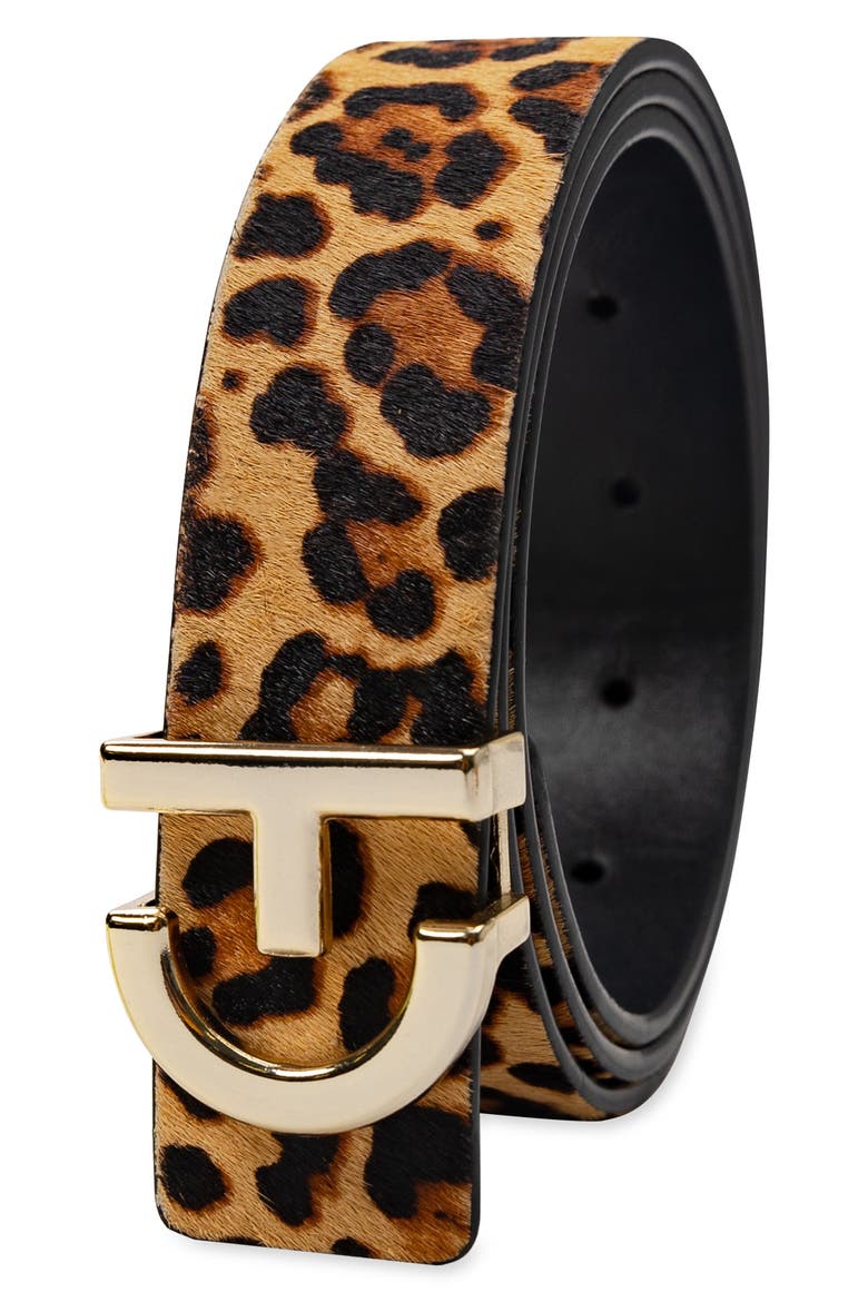 Logo Plaque Leather Belt, Alternate, color, LEOPARD