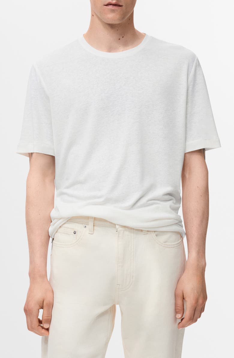 MANGO Slim Fit Linen Blend T-Shirt, Main, color, White