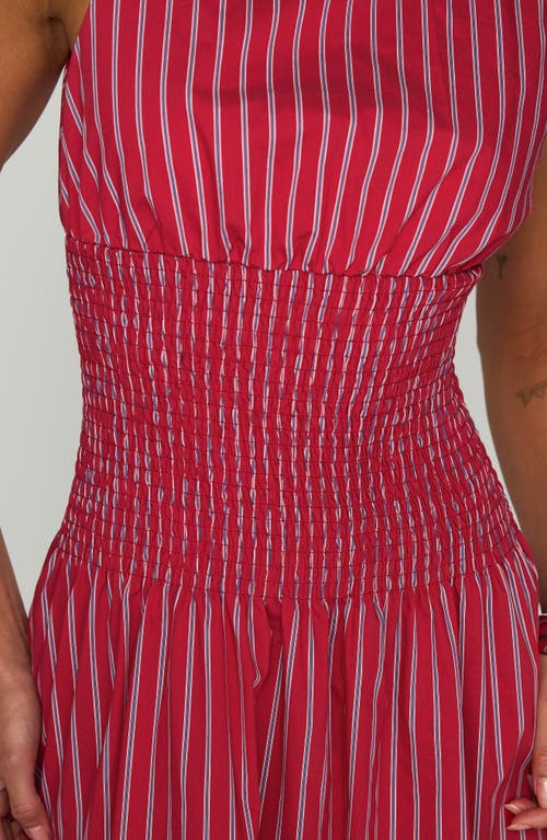 Princess Polly Lilienne Stripe Cotton Blend Poplin Dress In Red