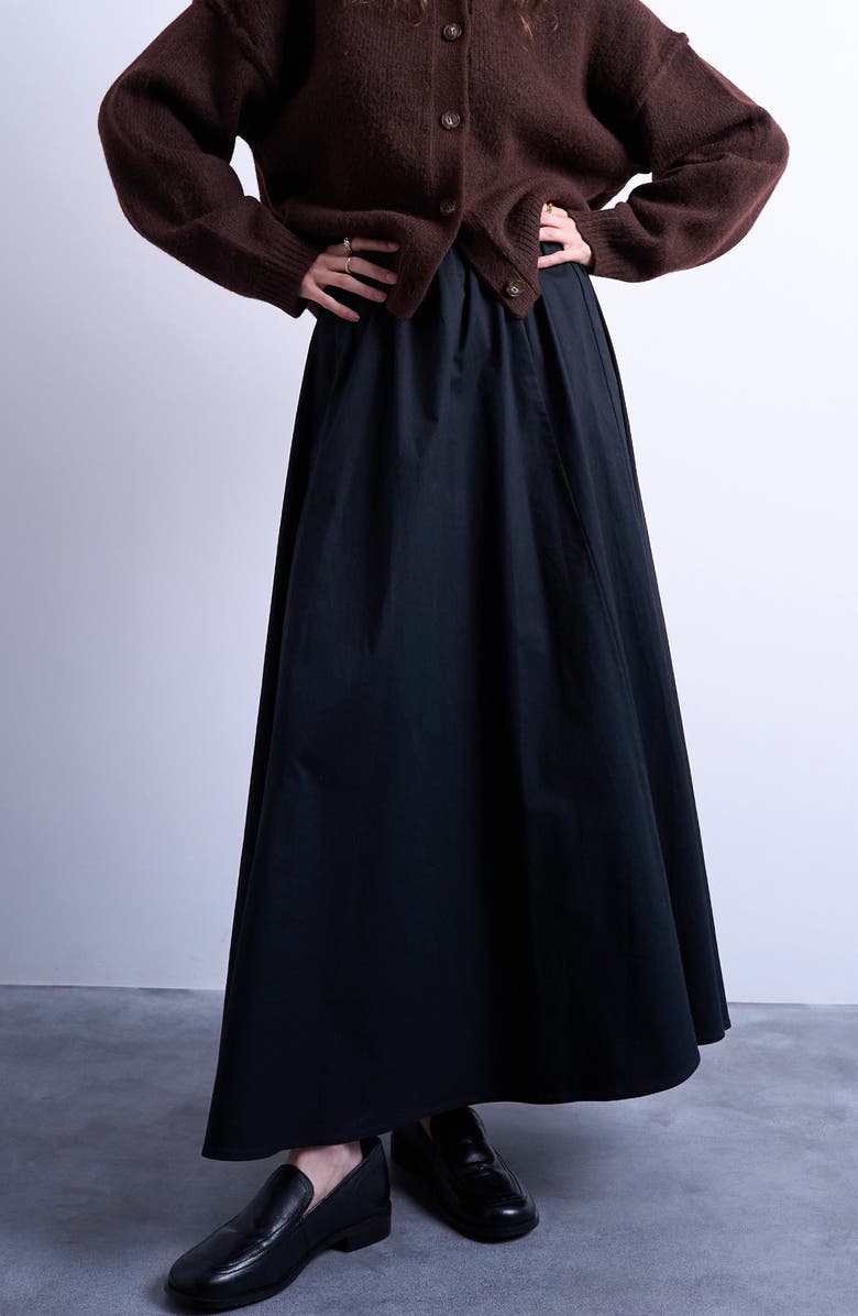 Topshop Stretch Cotton Twill A-Line Skirt, Main, color, Black