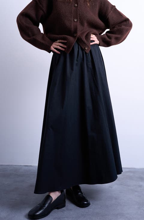 Stretch Cotton Twill A-Line Skirt