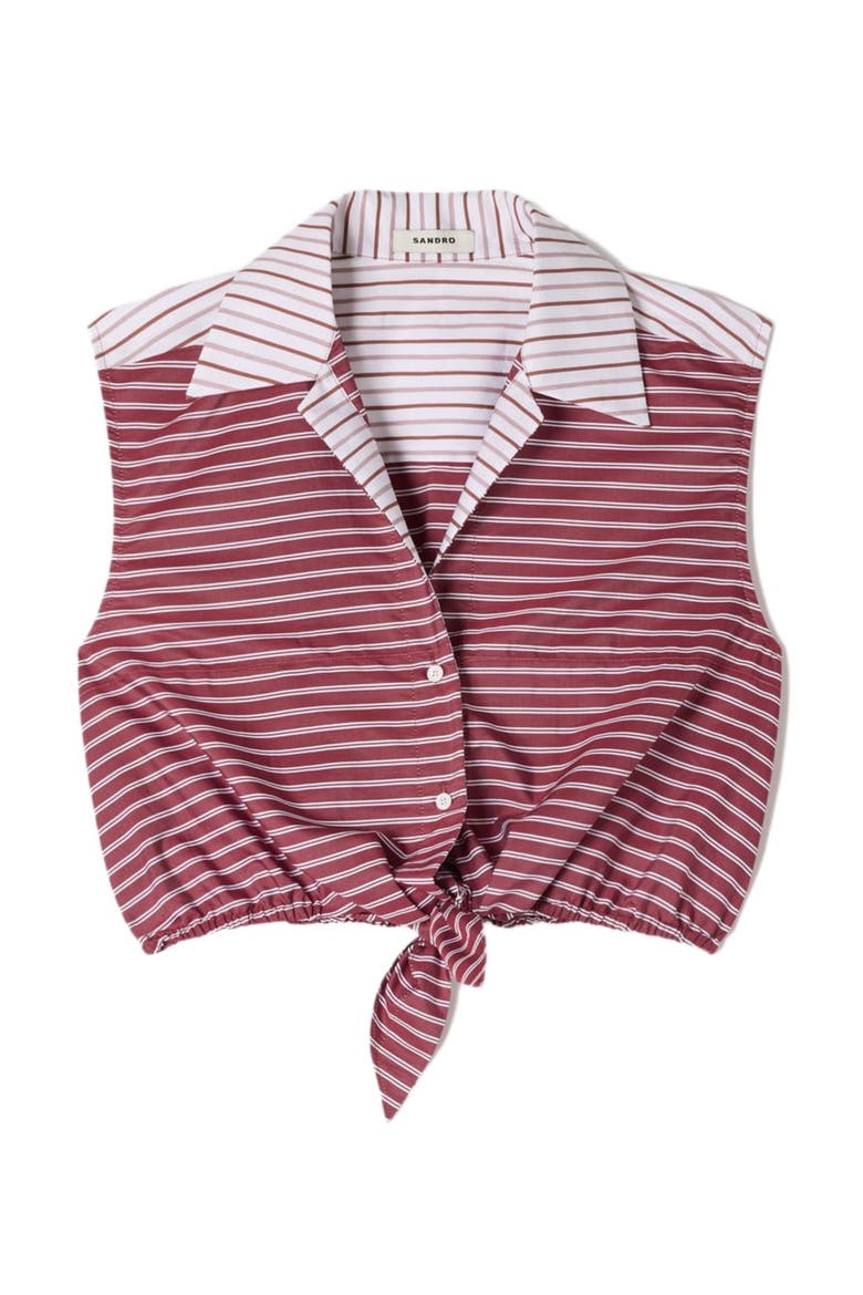Cropped striped cotton shirt, Alternate, color, Burgundy / white