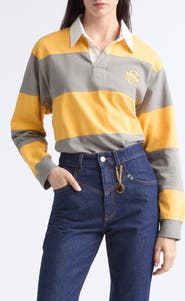 Stella McCartney Embroidered Crest Colorblock Stripe Long Sleeve Rugby Polo