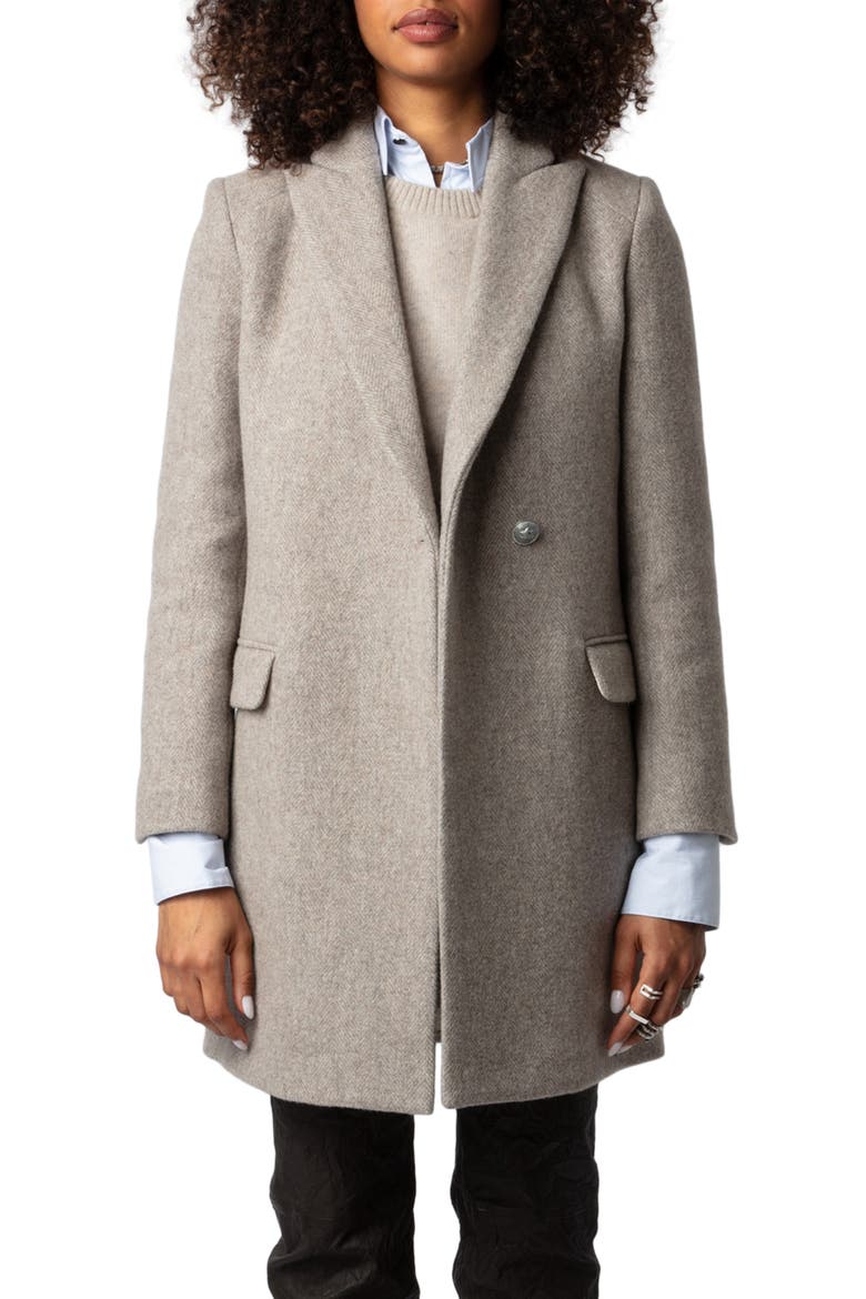 Marco Chevron Wool Blend Coat, Main, color, LATTE