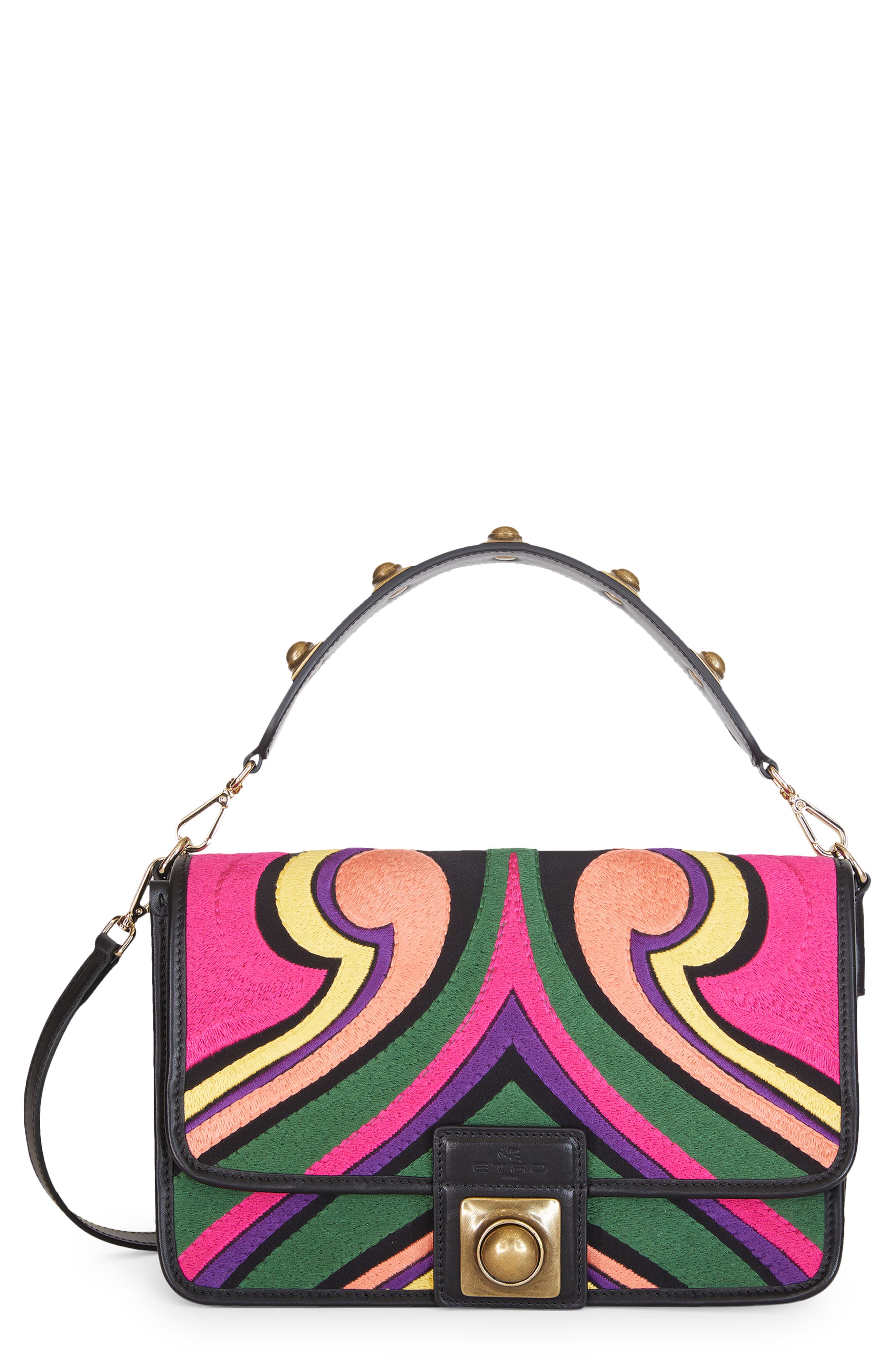 Etro Embroidered Shoulder Bag, Main, color, 