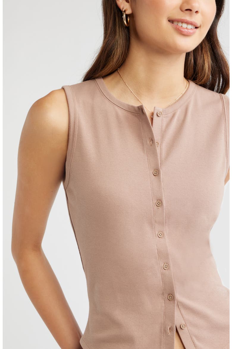 Cotton Blend Button-Up Tank, Alternate, color, BROWN FRESCO