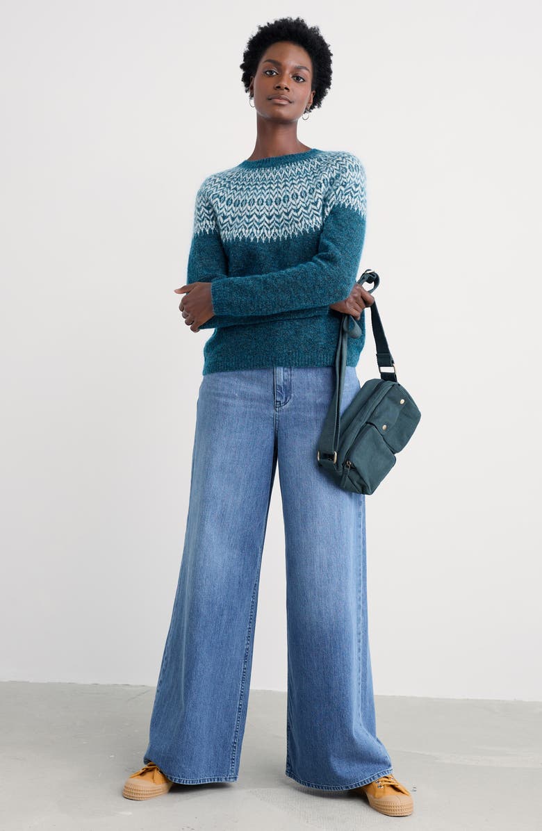 Seasalt Cornwall Spruce Frost Fair Isle Wool & Mohair Blend Sweater, Alternate, color, Knit Hellebore Shore Limestone