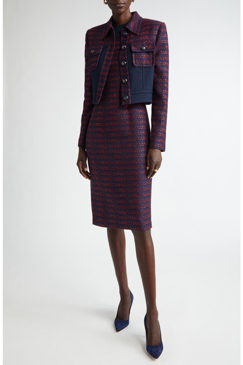 Colorblock Tweed Sheath Dress, Alternate, color, MIDNIGHT/ GERANIUM MULTI