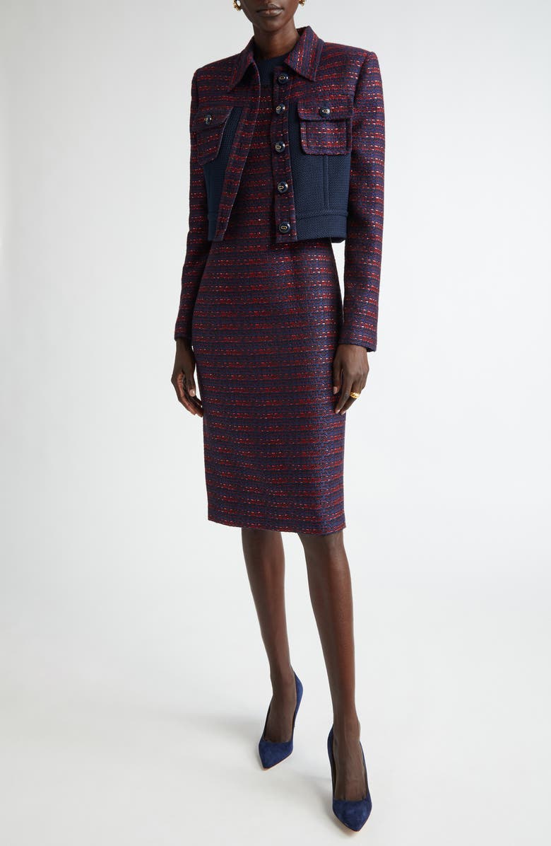 ST. JOHN Colorblock Tweed Sheath Dress, Alternate, color, Midnight/ Geranium Multi
