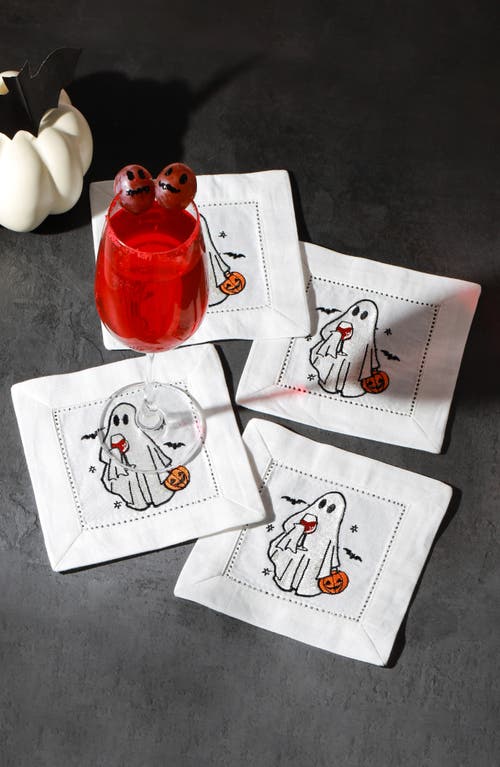 Tiramisu Spirited Sips Embroidered Linen Cocktail Napkins In White
