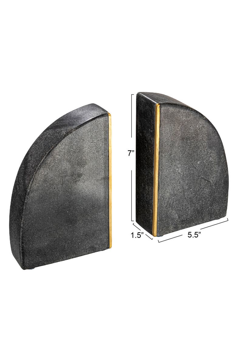 Boho Arched Semicircle Marble Bookends with Brass Detail, Set of 2, Black, Alternate, color, Black