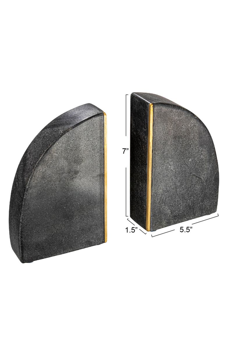 Storied Home Boho Arched Semicircle Marble Bookends with Brass Detail, Set of 2, Black, Alternate, color, Black