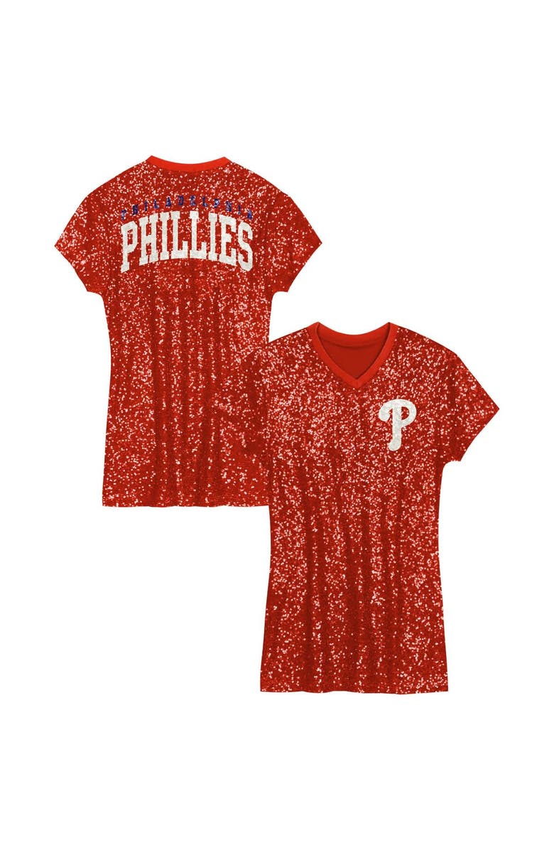 Outerstuff Girls Youth  Red Philadelphia Phillies Sequin V-Neck Dress, Main, color, Red