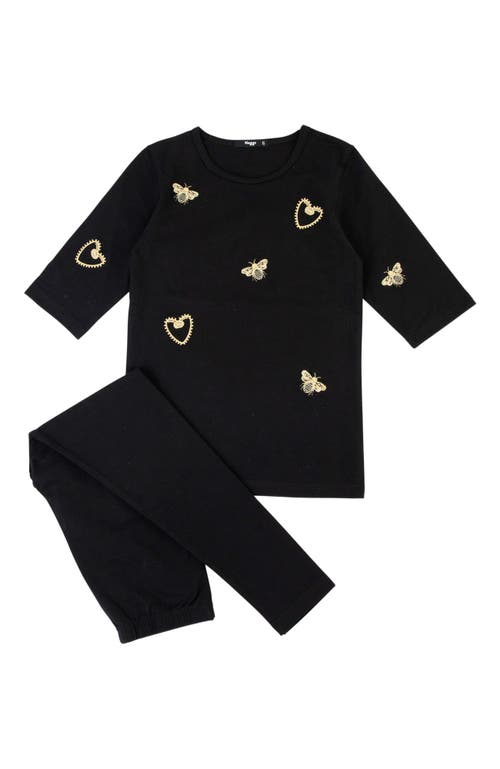 Noggiwear Embroidered Bee Loungewear Set In Black