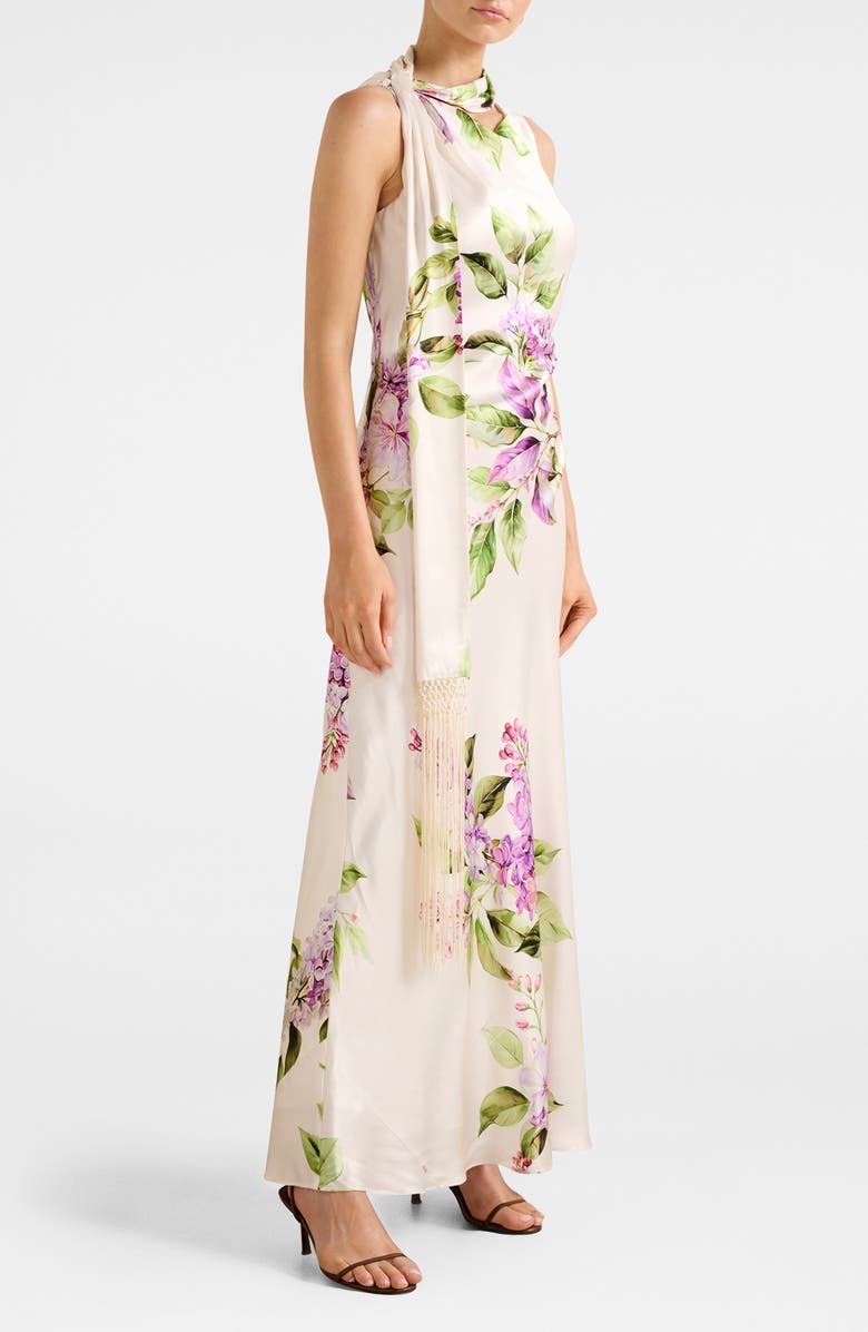 Ever New Ariane Floral Tassel Scarf Satin Maxi Dress, Alternate, color, Hillcroft Floral