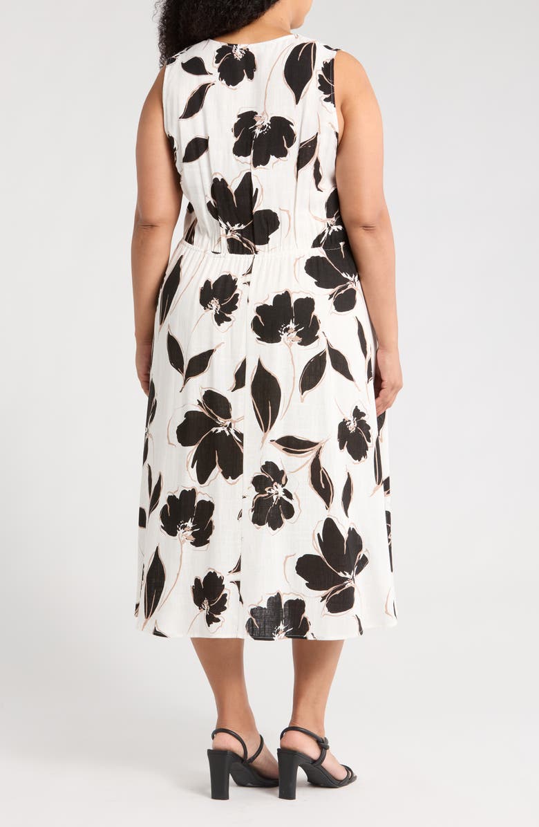 Renee C Floral Sleeveless Faux Wrap Midi Dress, Alternate, color, White/ Black