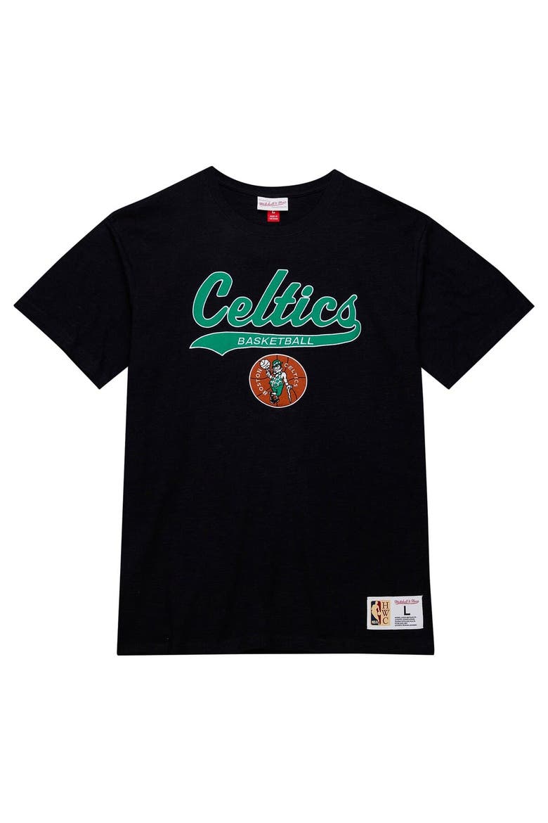 Men's Mitchell & Ness Black Boston Celtics Hardwood Classics Felt Applique Slub T-Shirt, Alternate, color, Black
