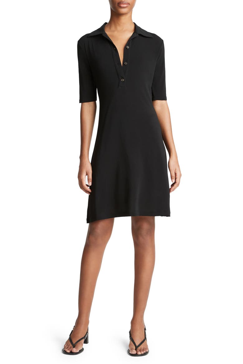 Elbow Sleeve Knit Polo Dress, Main, color, BLACK