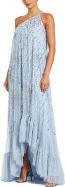 Mac Duggal Bow Embellished Mesh One Shoulder High Low Gown