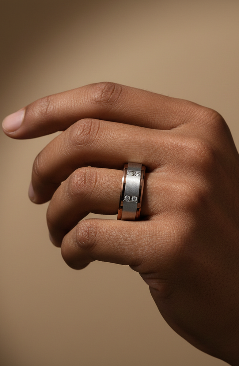 Larson Jewelers Beowulf Raised Center Tungsten Wedding Band, Alternate, color, Espresso