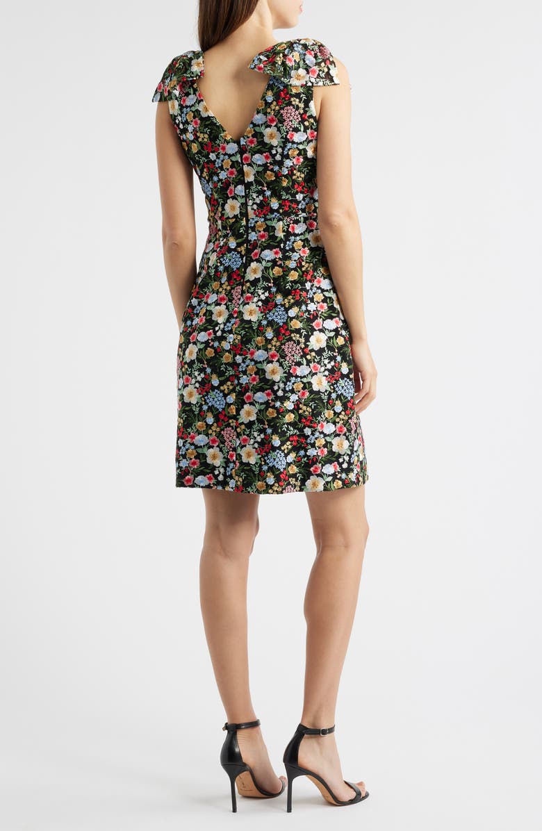 Eliza J Floral Embroidery Bow Detail Fit & Flare Dress, Alternate, color, Black