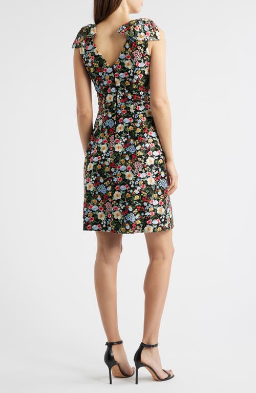 Eliza J Floral Embroidery Bow Detail Fit & Flare Dress In Brown