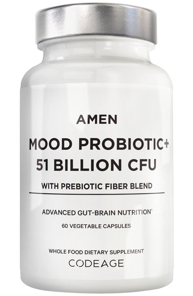 Codeage Amen Mood Probiotic 51 Billion CFUs + Prebiotics Supplement, Main, color, White