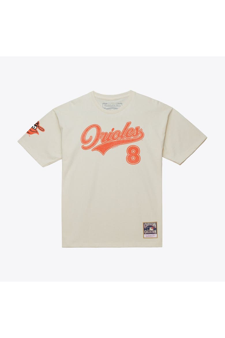 Men's Mitchell & Ness Cal Ripken Jr. Cream Baltimore Orioles Cooperstown Collection Throwback Name & Number T-Shirt, Main, color, Cream