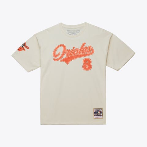 Men's Mitchell & Ness Cal Ripken Jr. Cream Baltimore Orioles Cooperstown Collection Throwback Name & Number T-Shirt