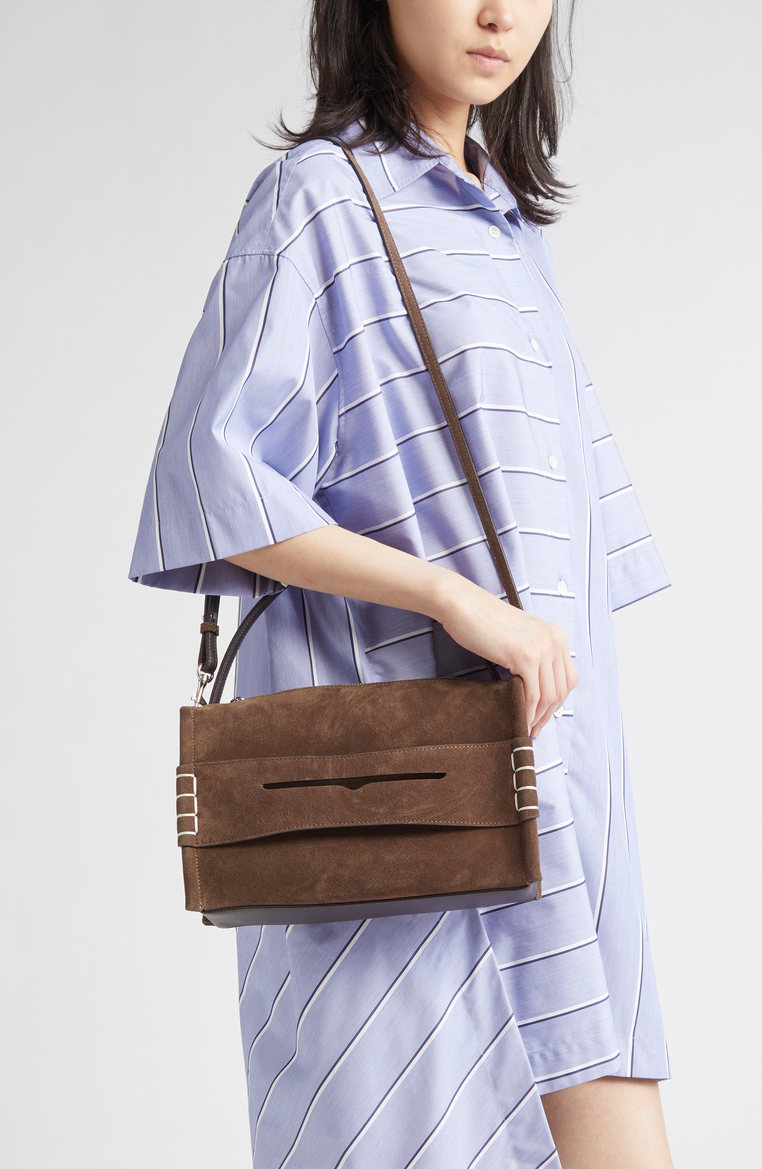 JW Anderson Loafer Suede Top Handle Bag, Alternate, color, 600 Brown