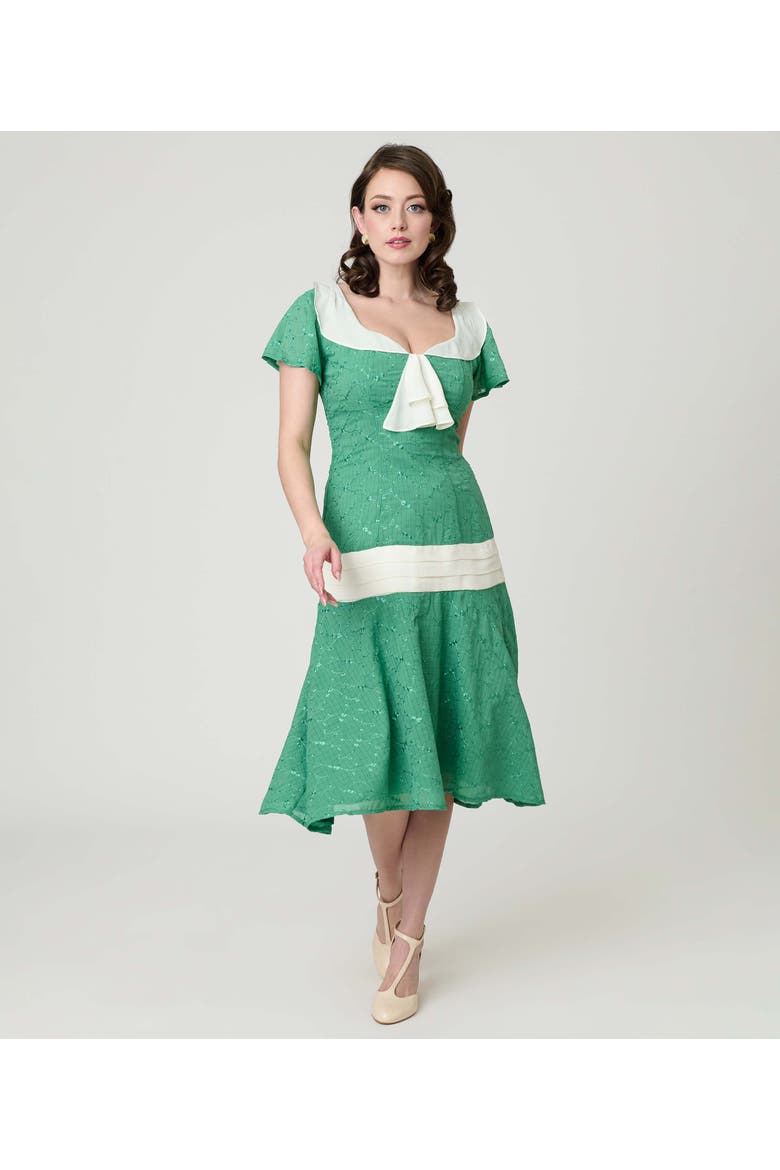 1920s Wilshire Flapper Day Dress, Main, color, Green W/Embroidery